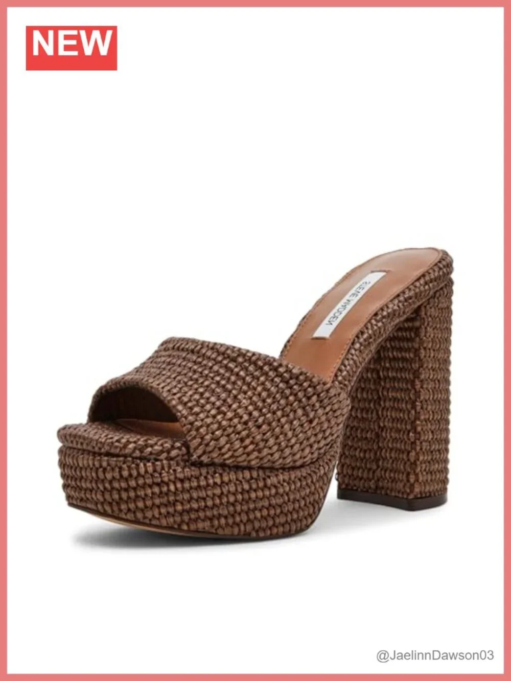 Steve Madden Joel Heeled Sandal - Brown Raffia Platform Block Heel Ankle Strap
